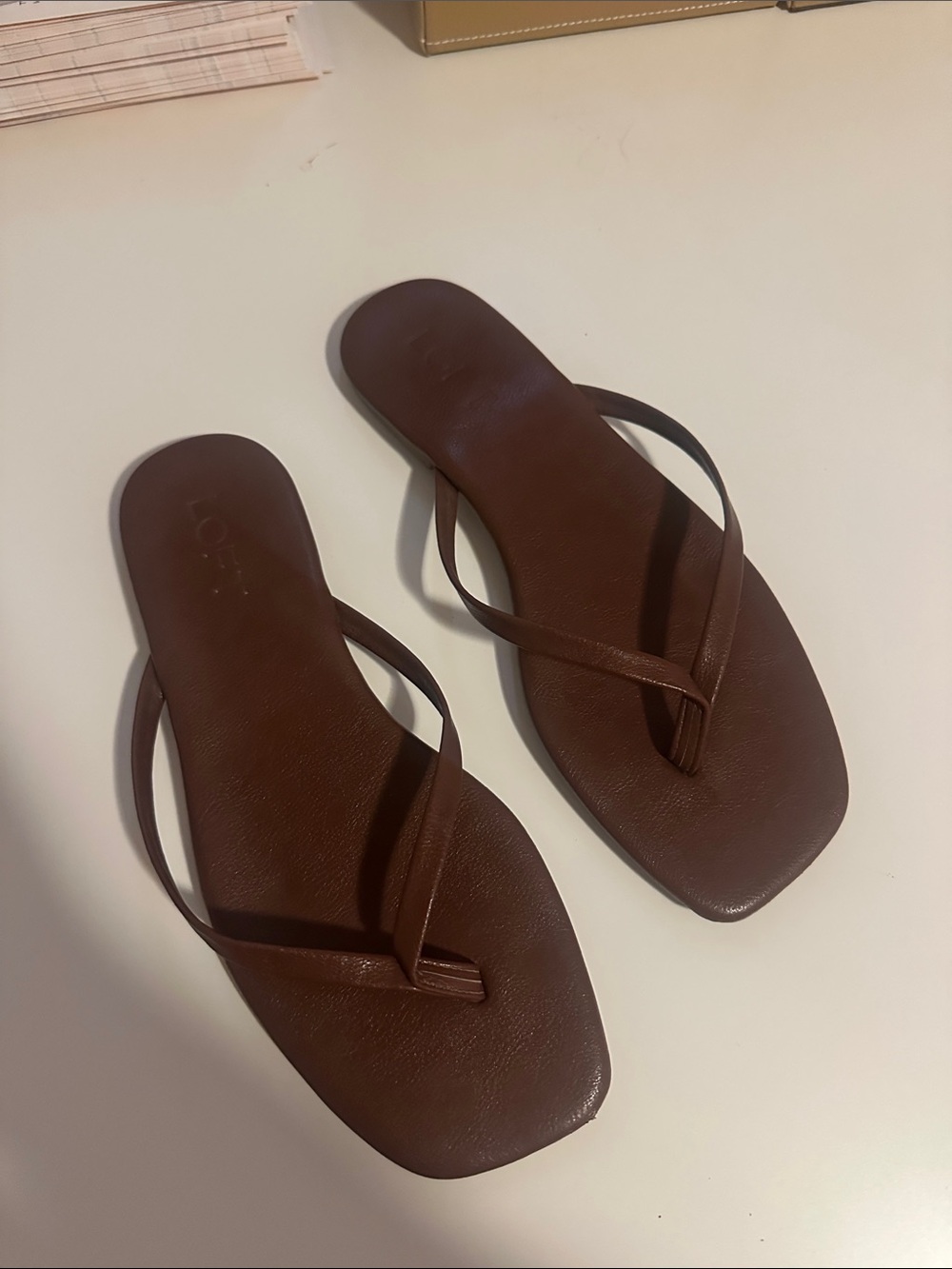 LOFT Brown Square-Toe Flip Flop Sandals